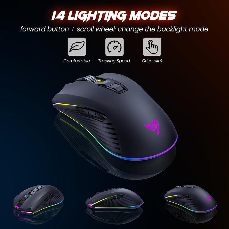 RisoPhy Wireless Gaming Keyboard and Mouse Combo, Metal Panel, 7 Color Backlits, Rechargeable 3200 mAh Battery, Wrist Rest, Sleep Mode, Light Up Keyboard + 7D 3200DPI Gaming Mice for PC Gamer - Image 5